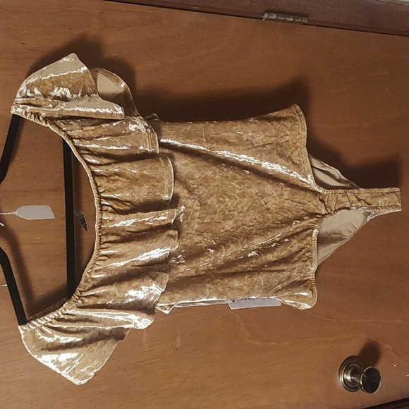 Iris Basic Gold Velvet Bodysuit. Size Medium. - Picture 4 of 4